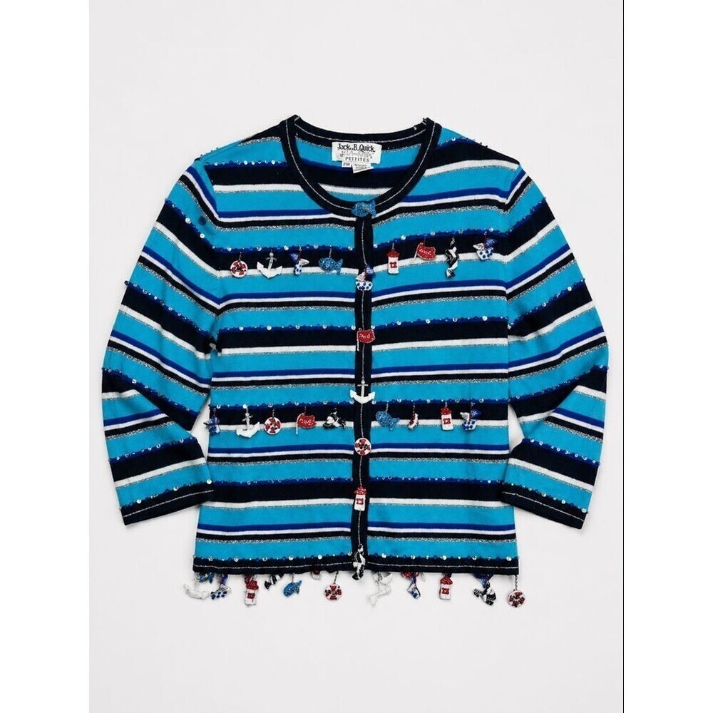 Jack B. Quick Nautical Charm Cardigan Blue Striped sweater vintage 90's PM